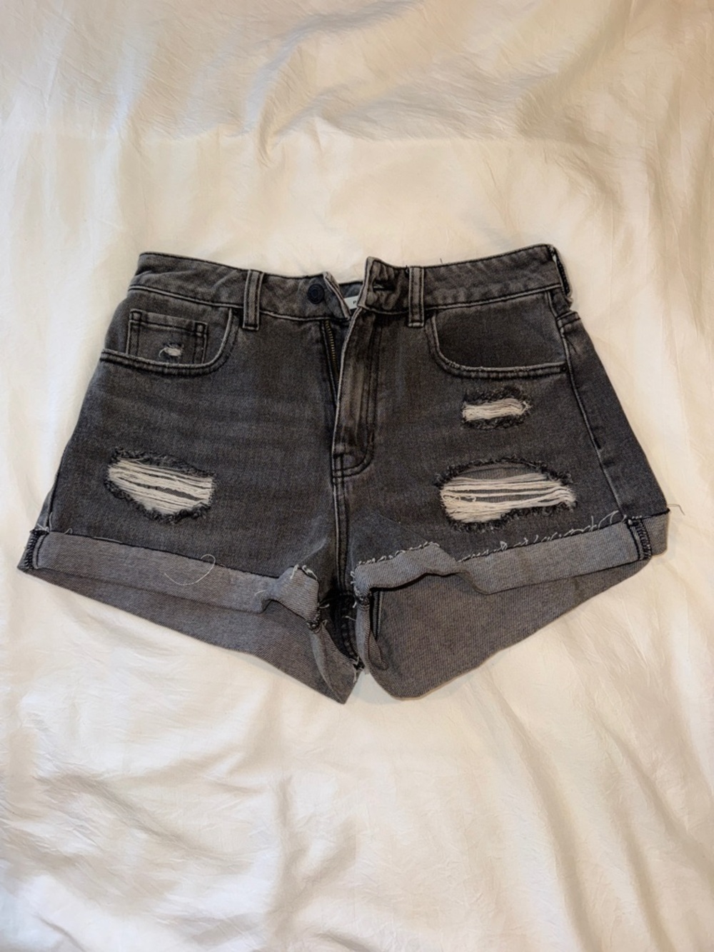 PacSun Charcoal Gray Distressed Folded-Hem Jean Shorts